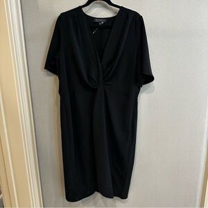 ELOQUII size 4 front gathered black midi dress.